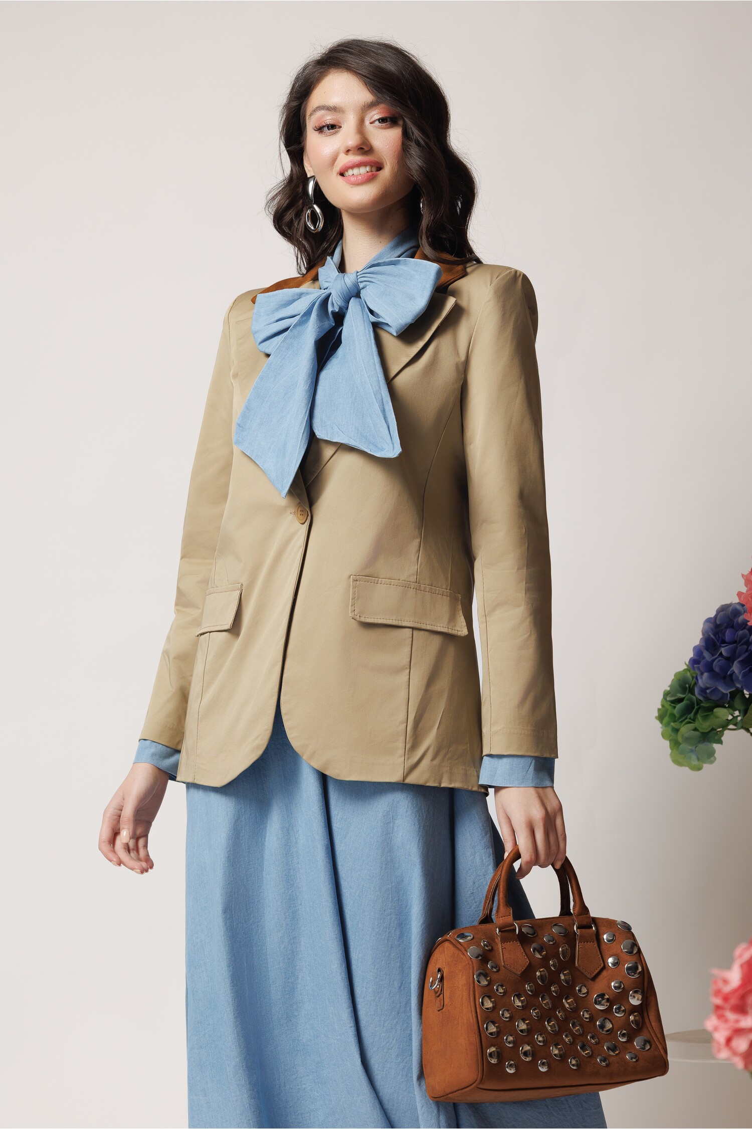 Sacou Office Bej cu Guler Maro | Elegant