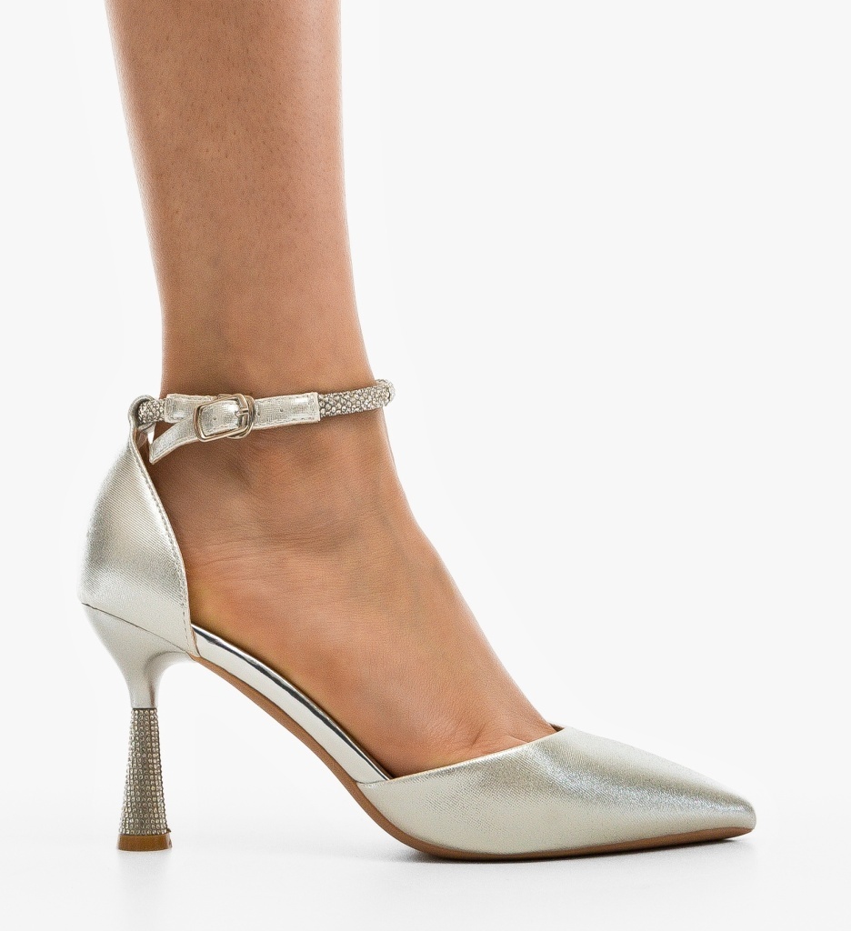 Pantofi cu Toc Argintii Eleganți Ydeu - imagine 6