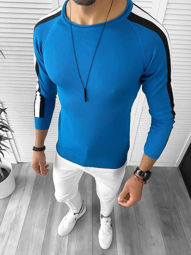 Bluză Bărbați Albastră Slim Fit Bumbac