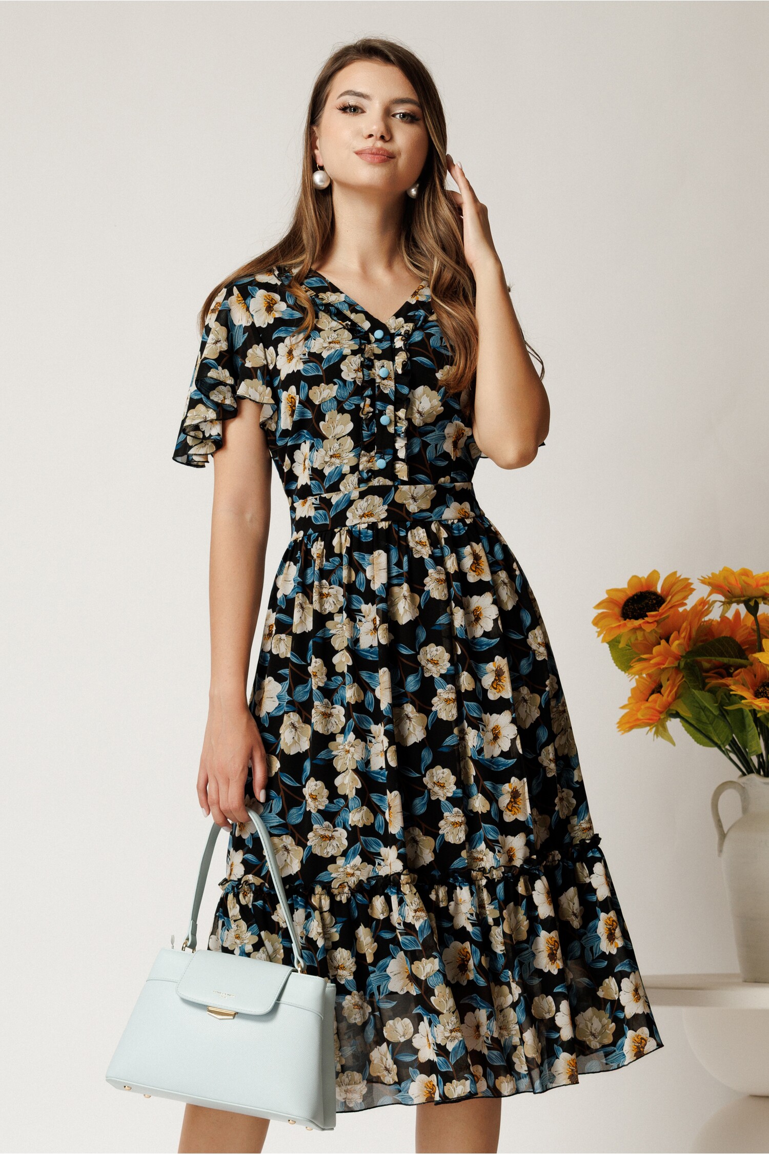 Rochie Eleganta Midi Florala pentru Cununie Civila