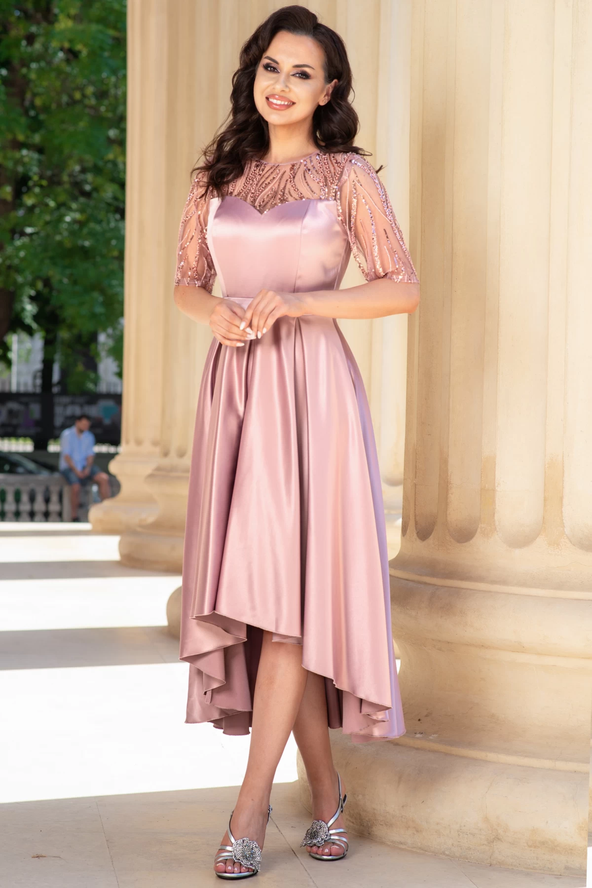 Rochie de ocazie asimetrica roz Deniz