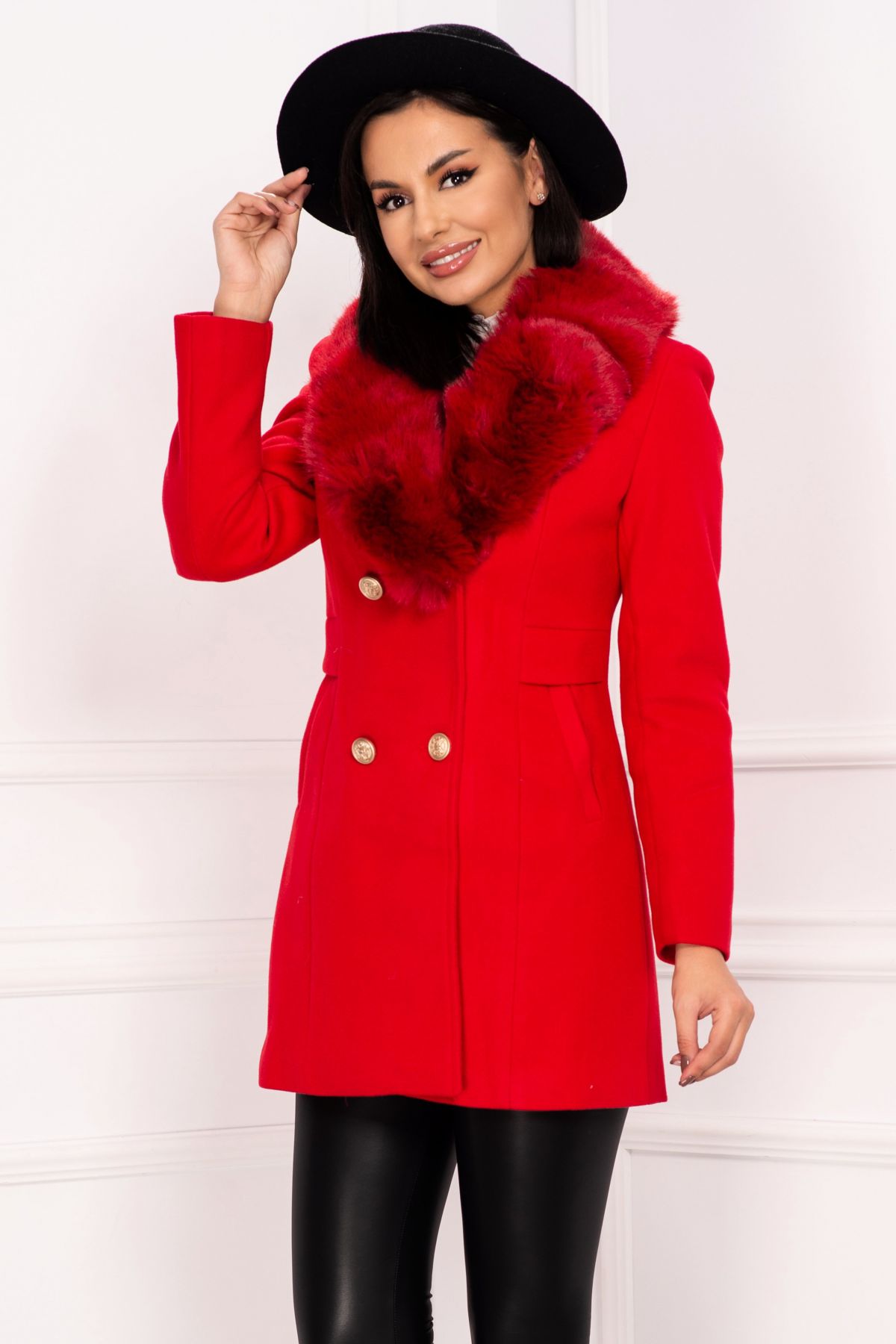 Palton Inpuff Rosu cu Guler Blana Ecologica