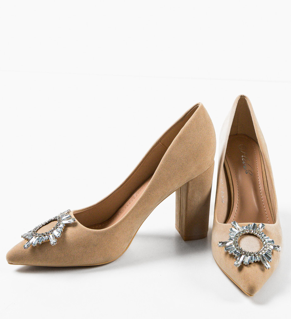 Pantofi dama Hebebe Bej eleganți cu toc