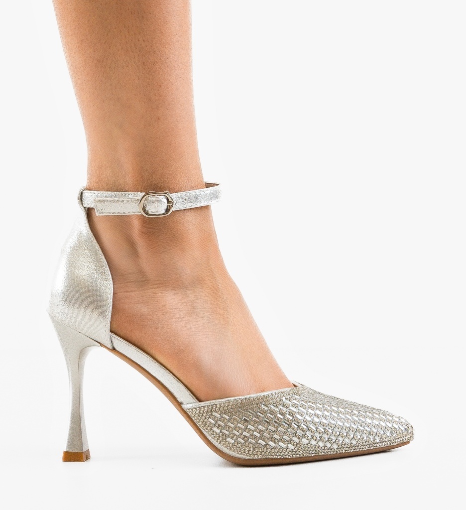 Pantofi Dama Goldie Argintii Eleganți - imagine 5