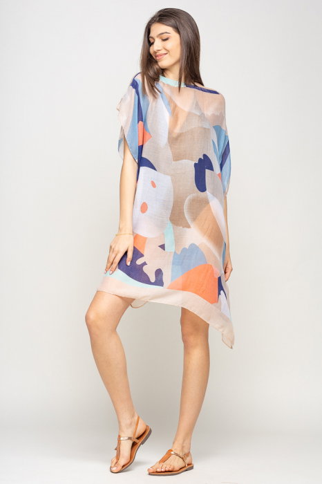Poncho Plaja Vascoza Bej Albastru | Shopika