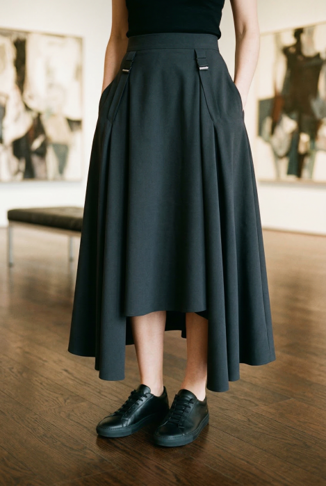 Fusta Midi Neagra Asimetrica Shopika