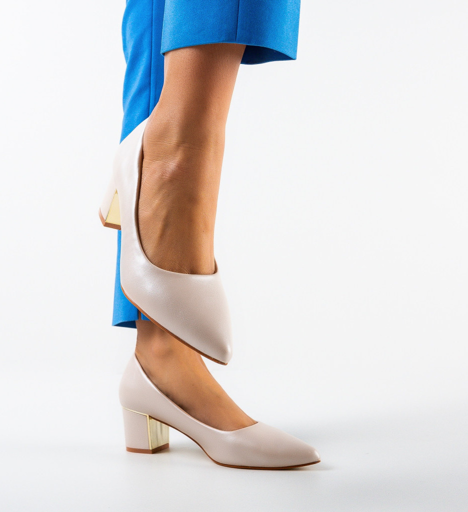 Pantofi Gavin Bej Eleganți cu Toc - imagine 2