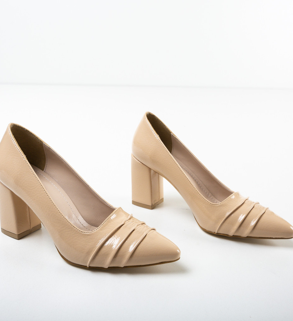 Pantofi Ierta Bej Eleganți cu Toc - imagine 4