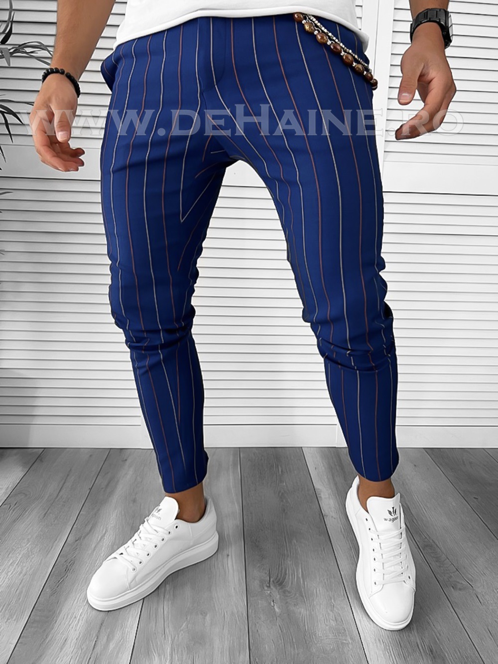 Pantaloni Barbati Bleumarin Dungi 100% Bumbac