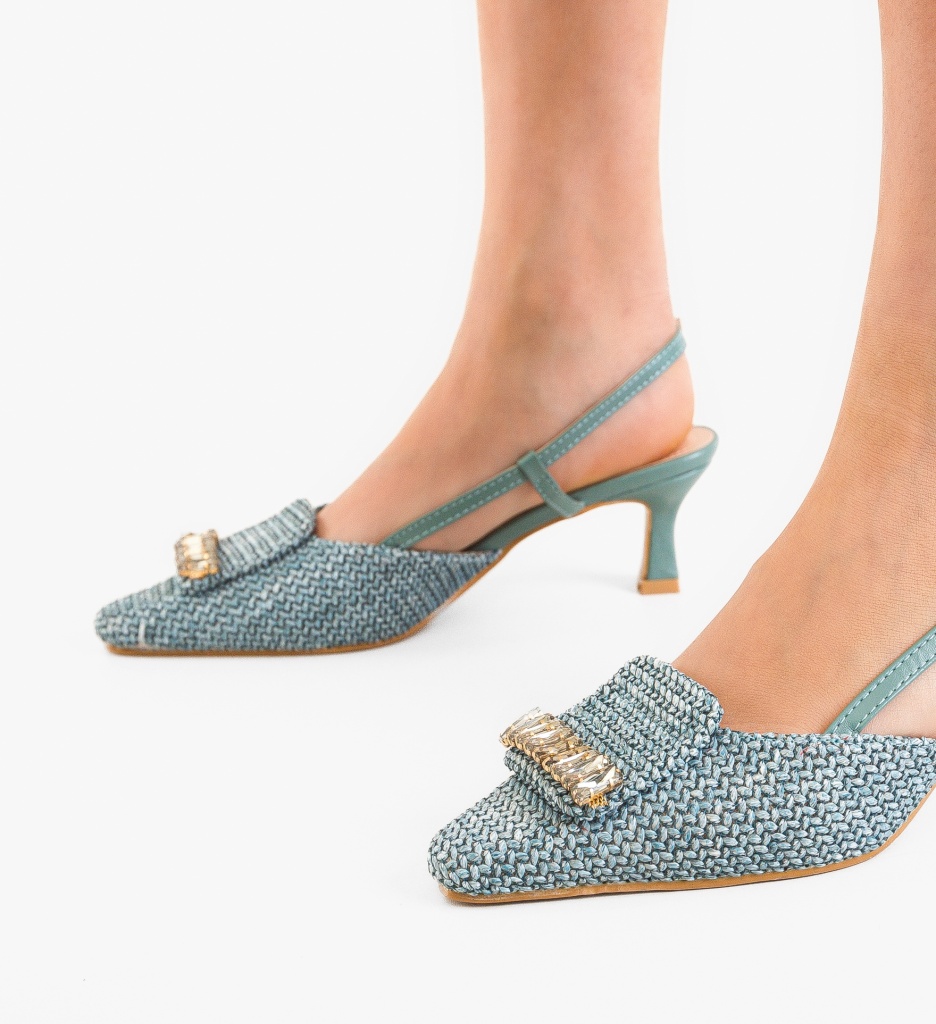 Pantofi Brooks Albastri Eleganți cu Toc - imagine 3