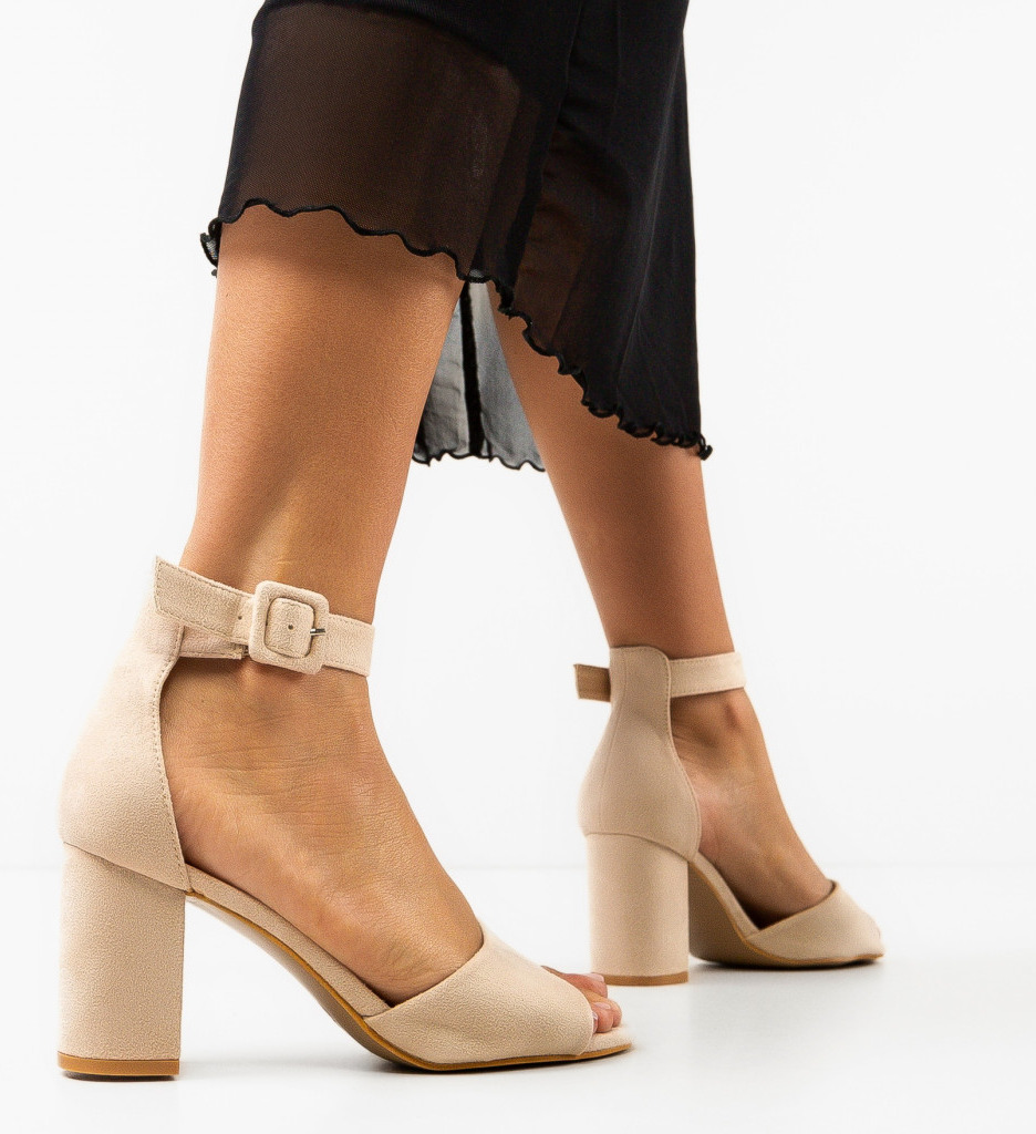 Sandale Dama Portuguese Bej cu Toc Elegante - imagine 1