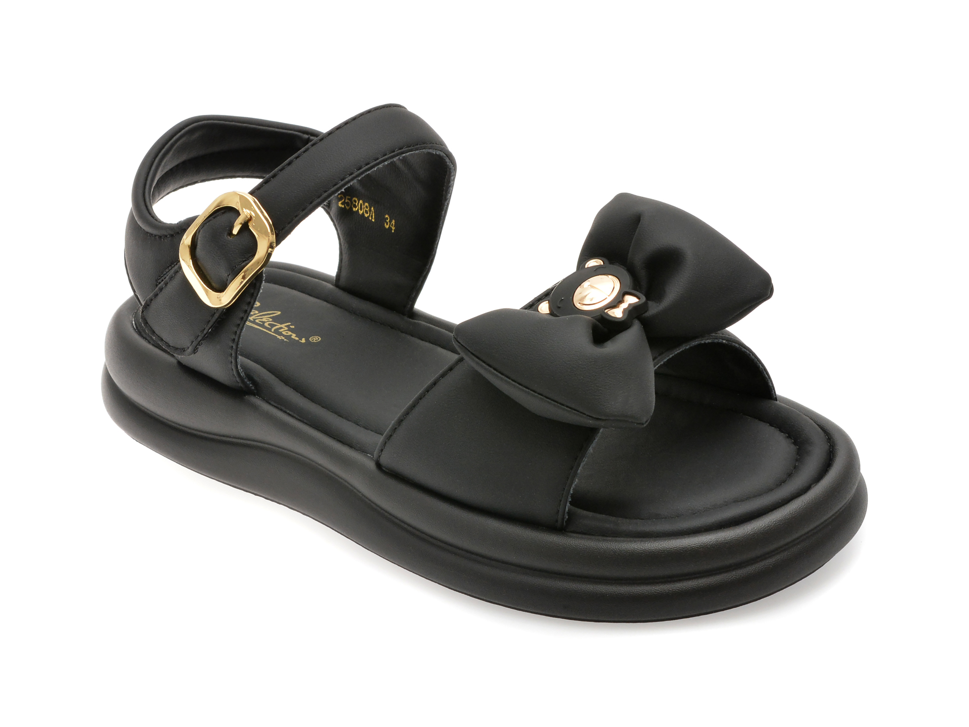 Sandale Selection Kids Negre cu Velcro, Piele Eco
