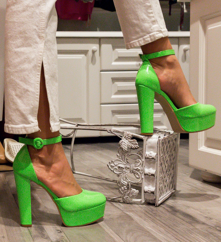 Pantofi Atkins Verzi Neon cu Toc Elegant