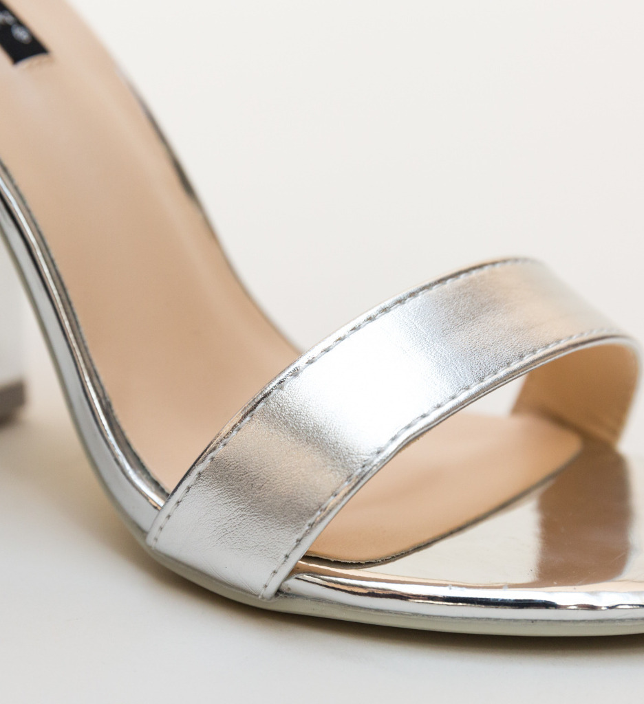 Sandale Step Argintii cu Toc | Eleganță Modernă - imagine 4