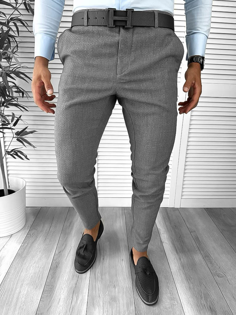 Pantaloni Barbati Eleganti Gri, Confort Bumbac