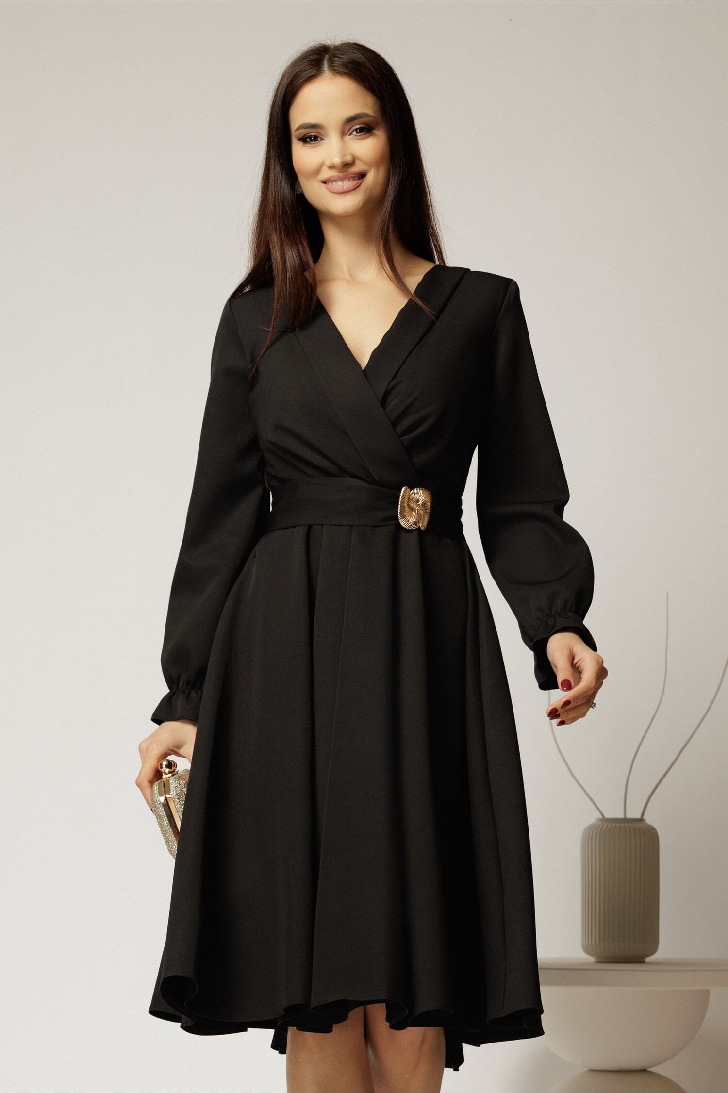 Rochie DY Fashion Neagră Elegantă cu Cataramă