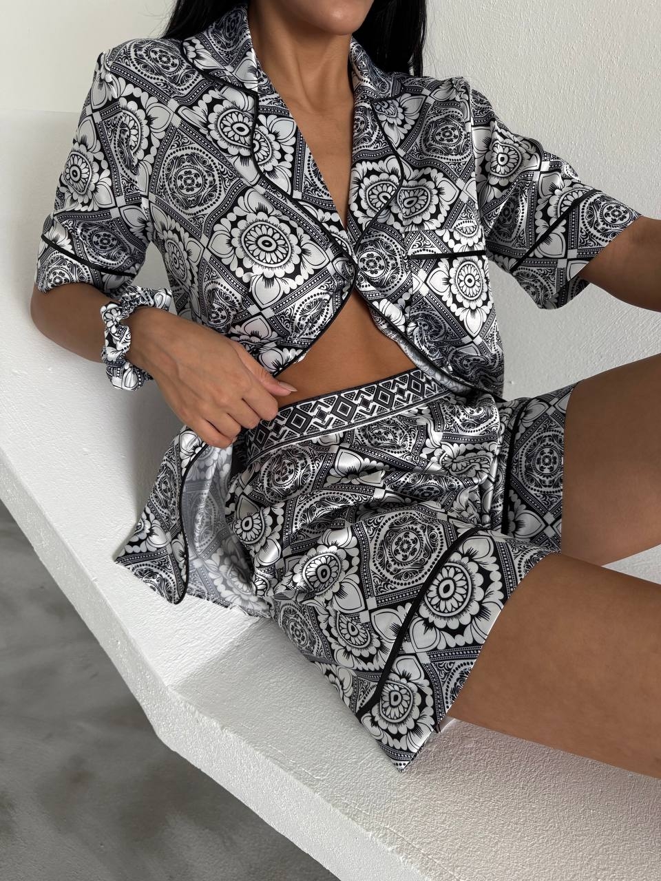 Pijama Dama 2 Bucati Black Mosaic Delis - imagine 5