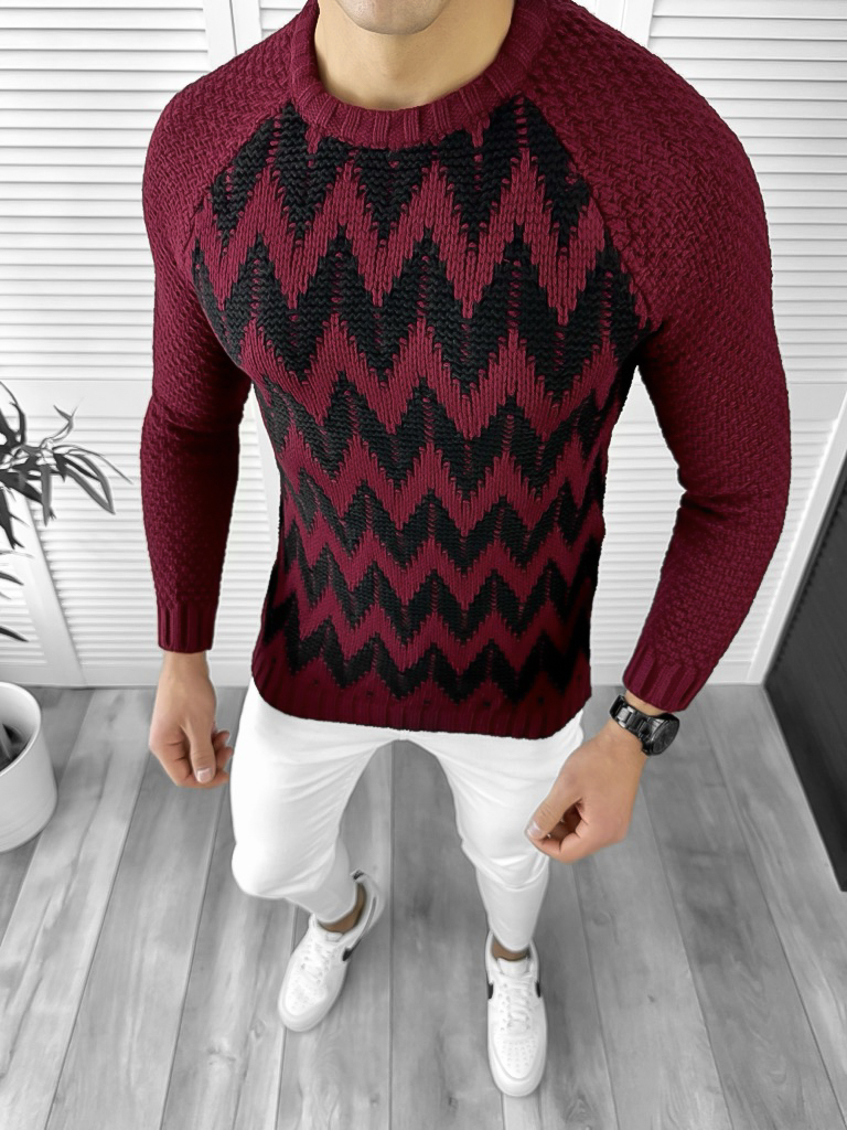 Pulover Barbati Gros Slim Fit Grena | Casual Elegan