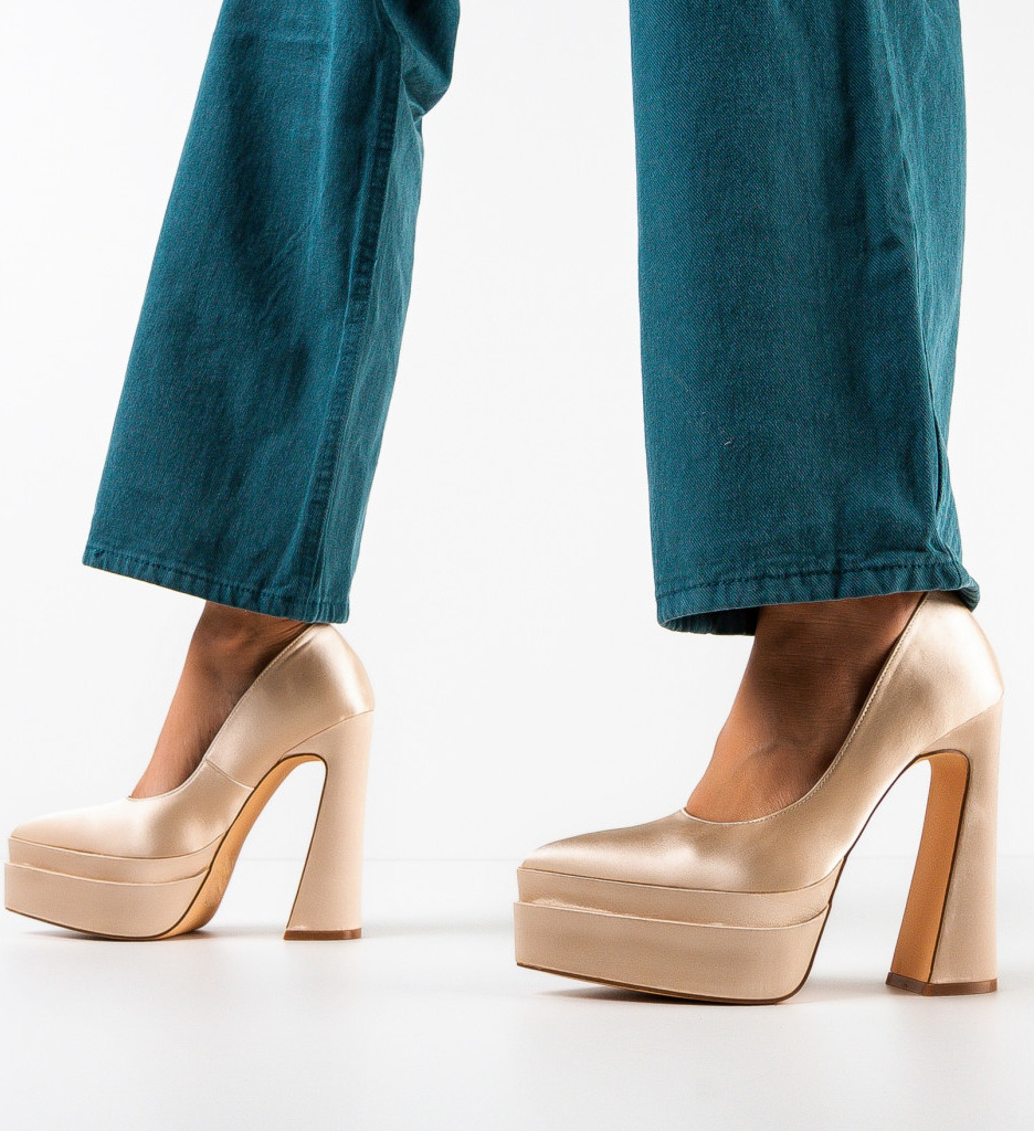 Pantofi Dama Carweb Bej Eleganți cu Toc - imagine 2