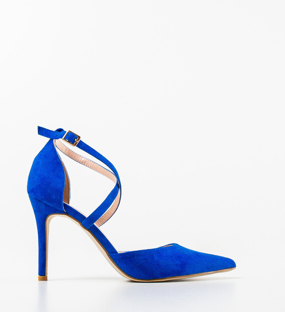 Pantofi Spatio Albastri cu Toc Elegant - imagine 4