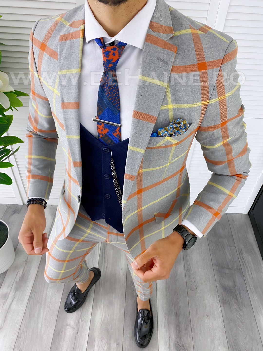 Costum Barbati Slim Fit cu Vesta Bleumarin