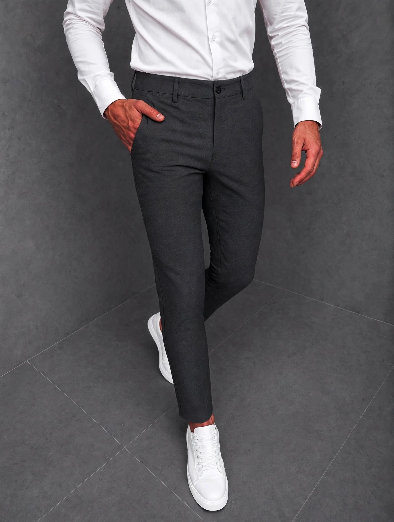 Pantaloni barbati casual grei inchis C001 H1-4