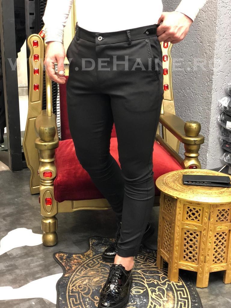Pantaloni Eleganți Bărbați Negri Model Conic