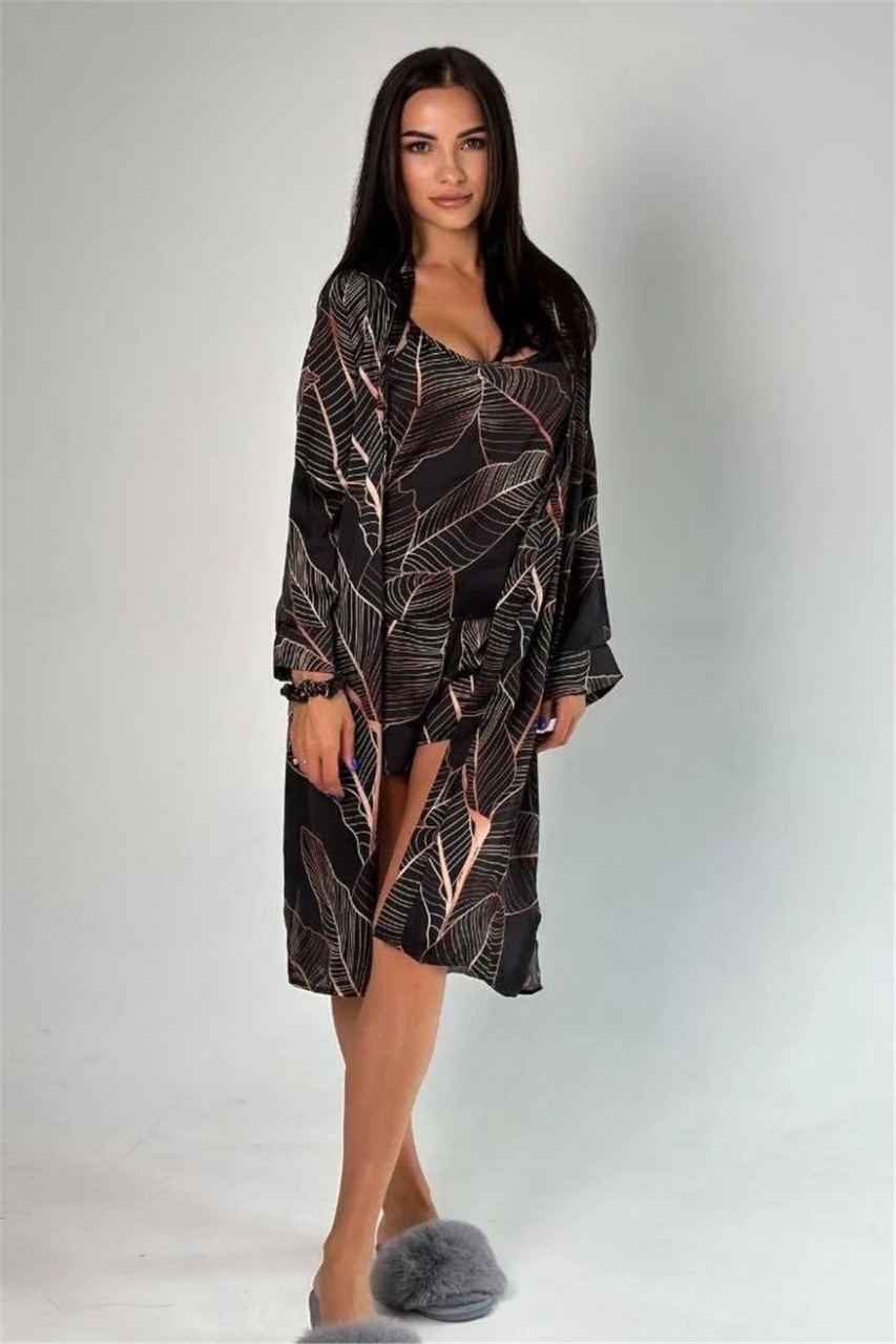 Set Pijama Dama 2 Buc. Delis, Satin, Negru - imagine 2
