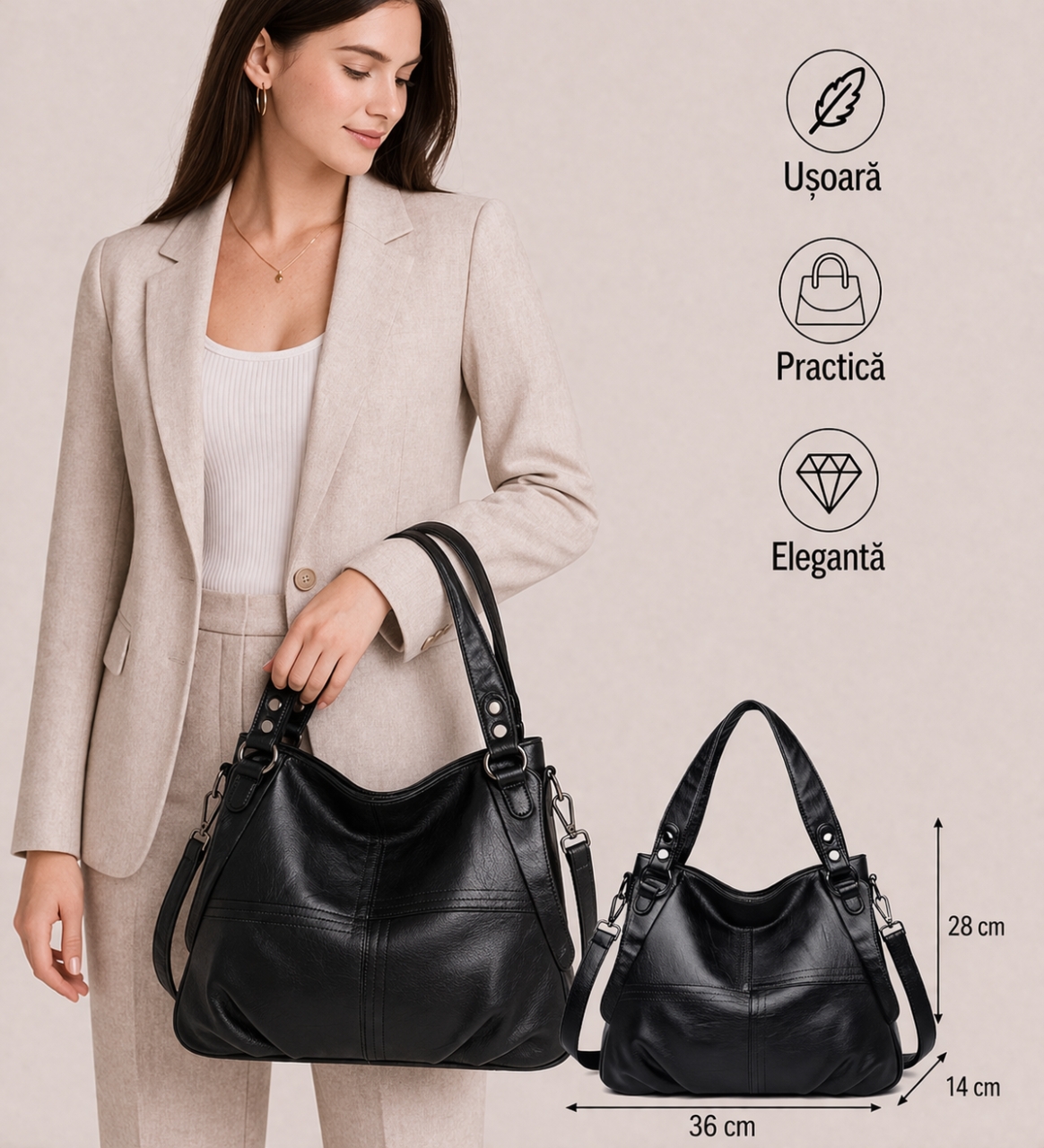 Geanta dama Ailis GT2204 Delis, Negru, piele ecologica - imagine 2