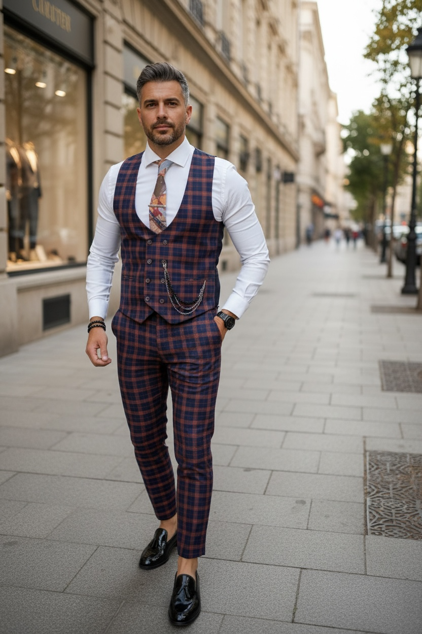 Compleu Barbati Elegant Vesta + Pantaloni B4157 - imagine 2
