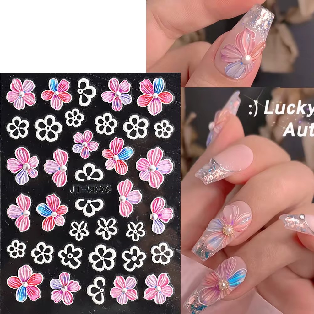 Abtibilduri Unghii 3D Marquise | Nail Art Roz/Alb