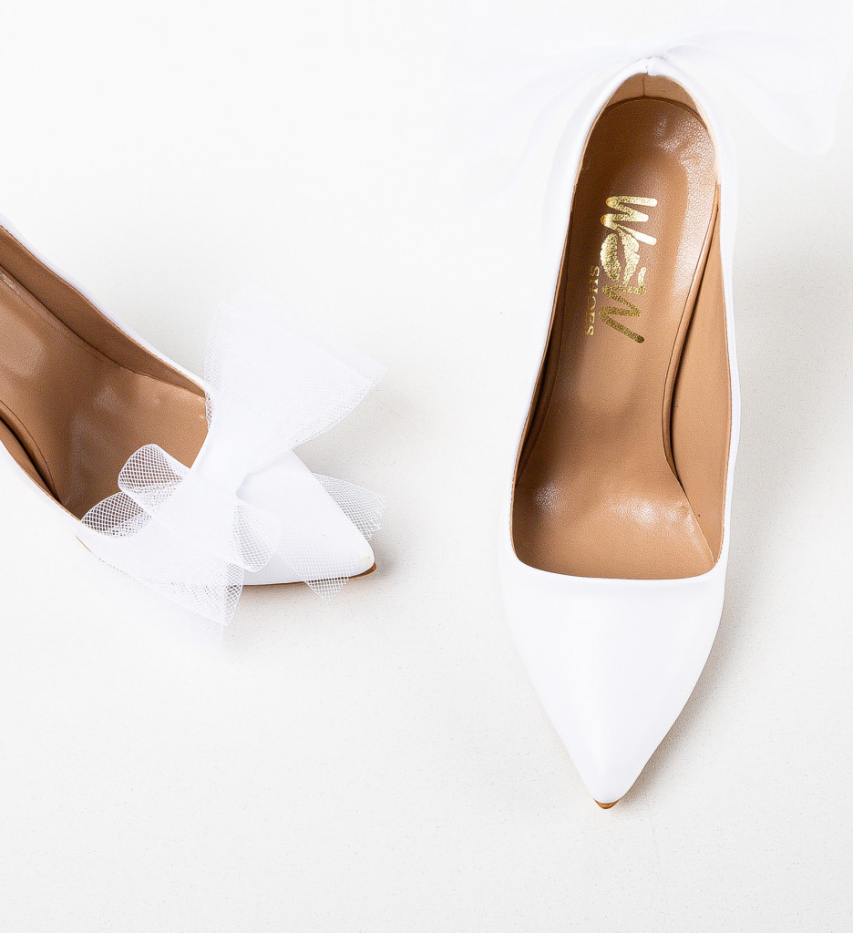 Pantofi Merlyn Albi cu Toc - Eleganță Asigurată - imagine 6