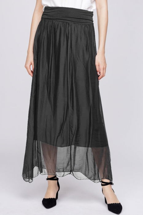 Fusta Matase Gri Inchis cu Talie Elastica | Shopika