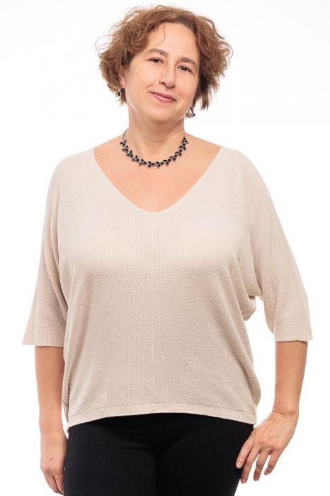 Bluza Tricotată Shopika cu Mâneci Fluture - Bej