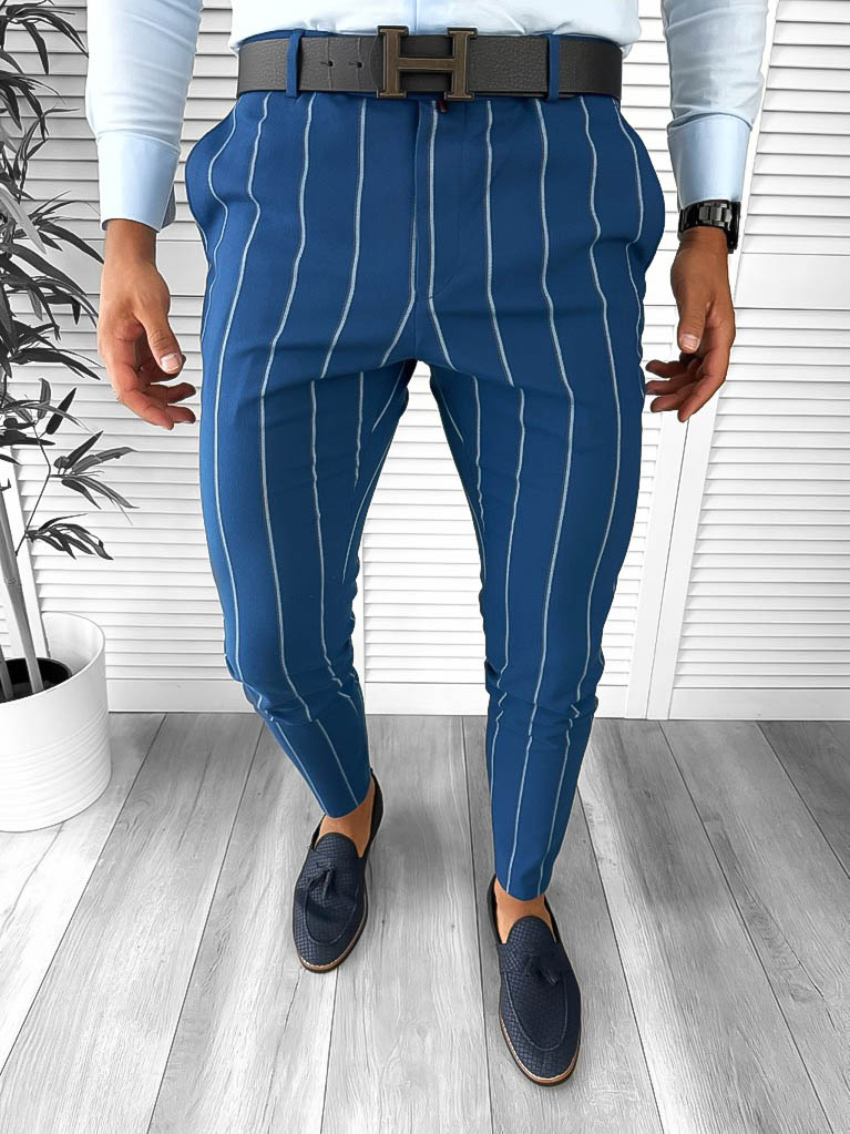 Pantaloni barbati eleganti albastri 100% bumbac