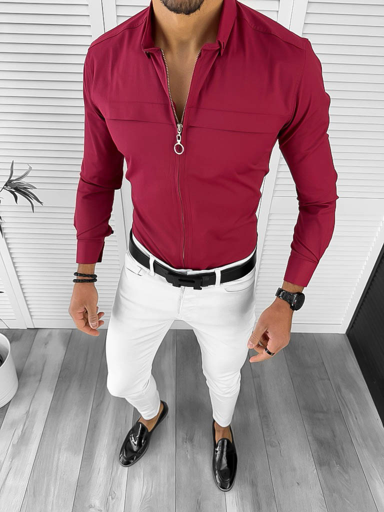 Cămașă Bărbați Grenă Slim Fit | Elegantă