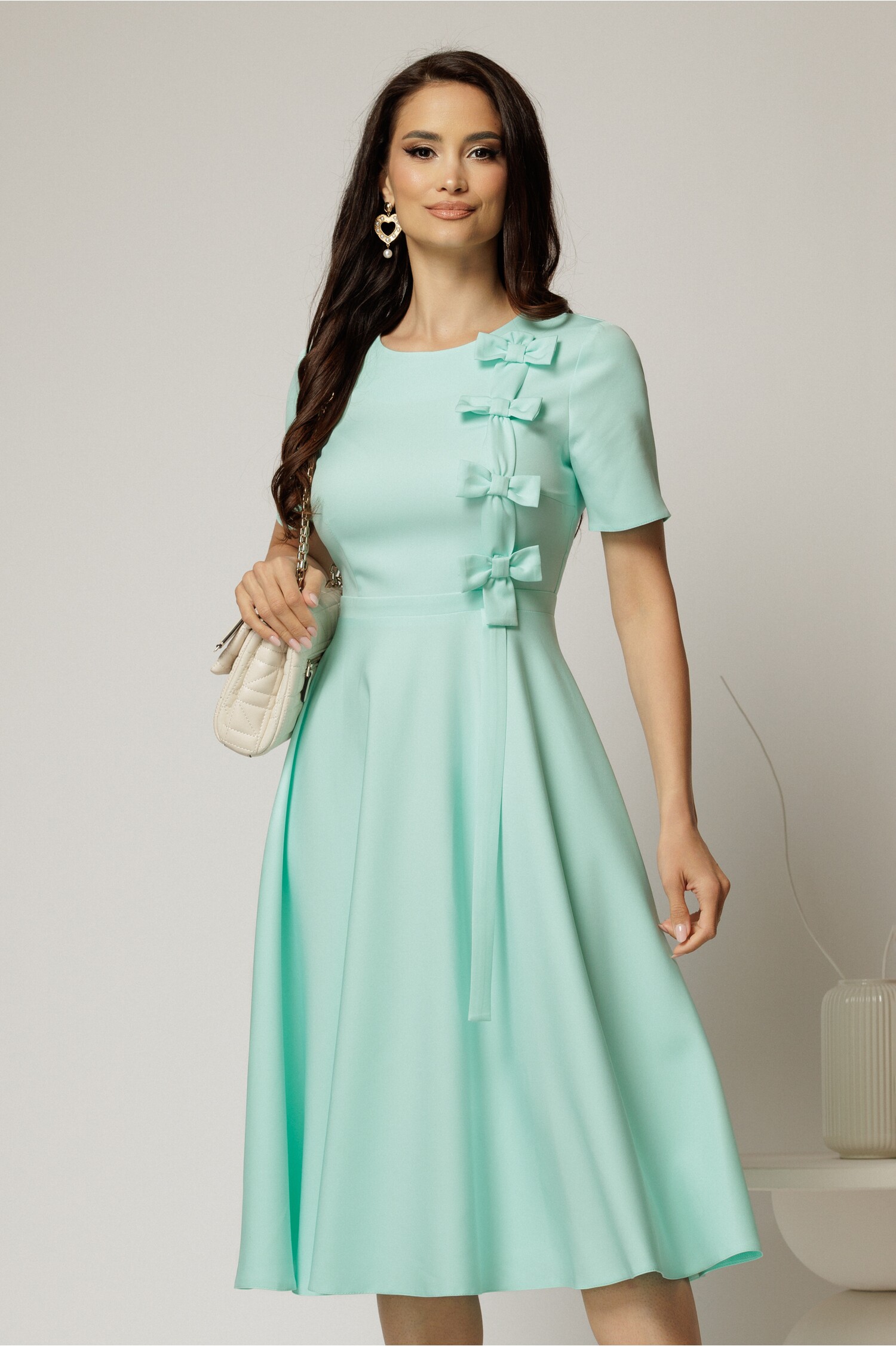 Rochie Verde Mint DY Fashion Elegantă cu Funde