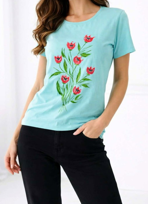 Tricou Unic Pictat Manual cu Lalele | Shopika - imagine 2
