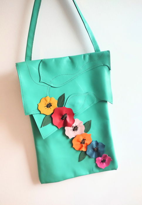 Geanta Piele Naturala cu Maci | Shopika