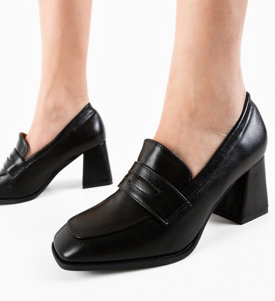 Pantofi Salas Negri Eleganți cu Toc - imagine 5