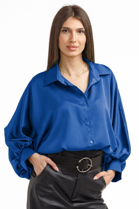 Camașă Satin Albastră Shopika | Eleganță - imagine 2