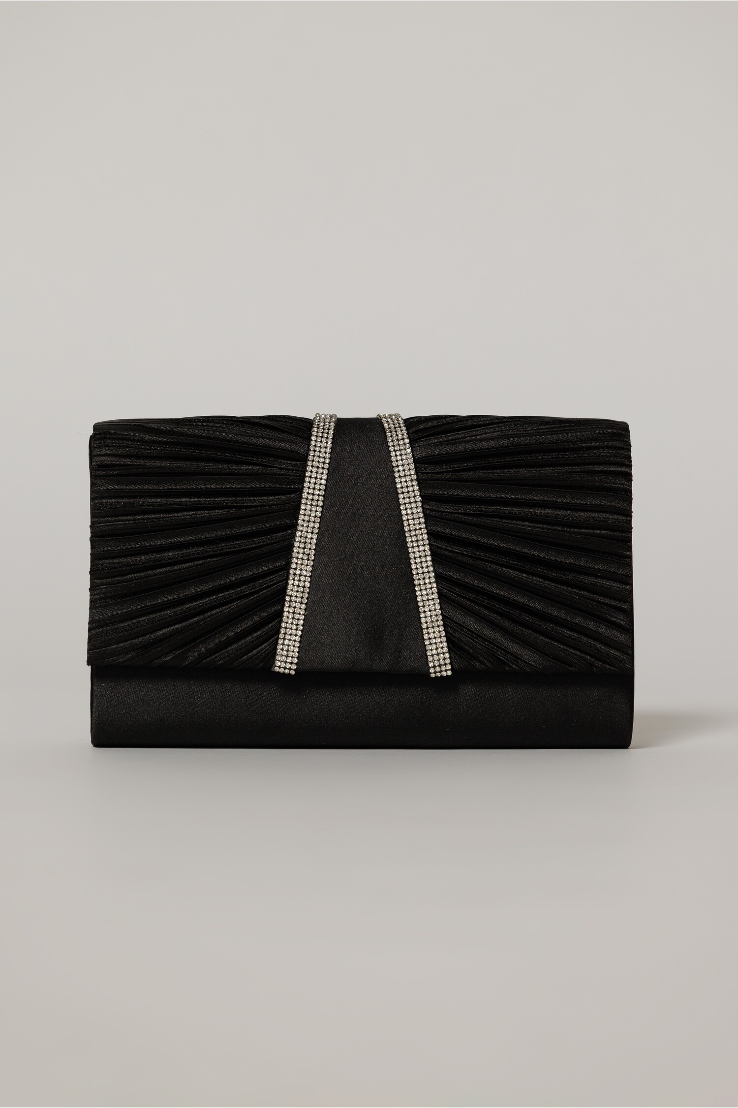 Clutch Negru Satinat cu Benzi Sclipitoare