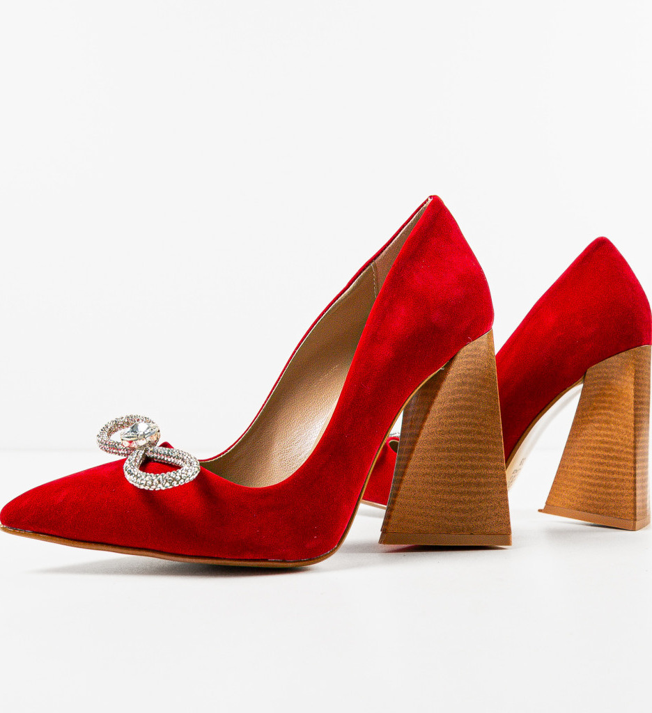 Pantofi Catifea Rosii cu Toc | Stil Elegant