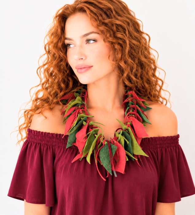 Colier handmade unicat din piele naturala,nuante bordeaux,olive ,verde