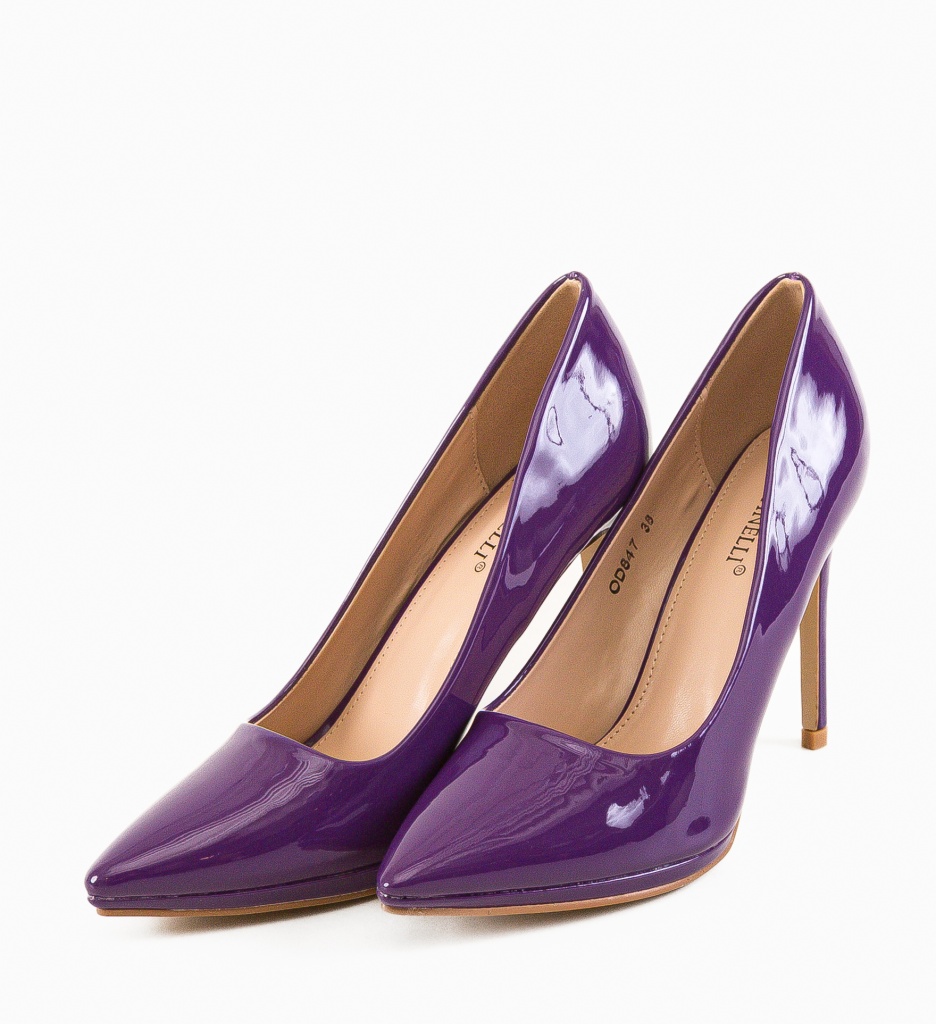Pantofi Dama Gafre Mov cu Toc Elegant - imagine 7