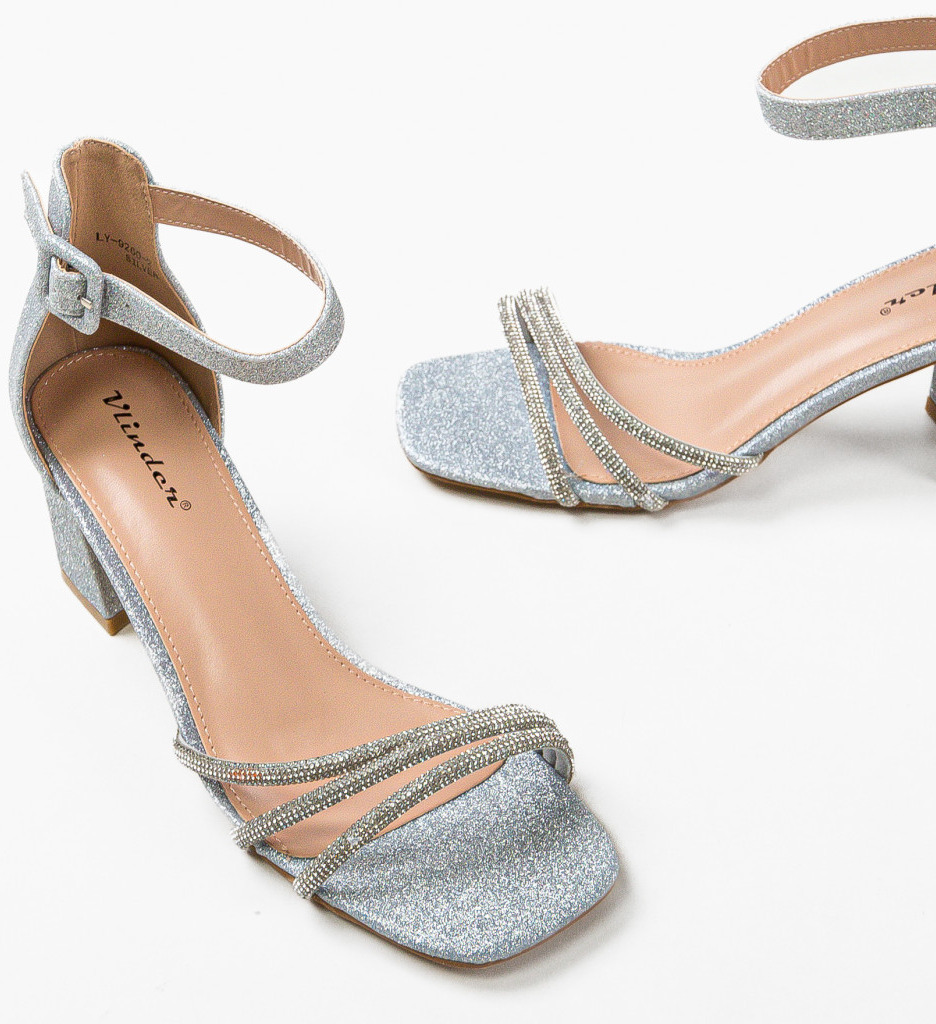 Sandale Geirmun Argintii cu Toc Elegant - imagine 6