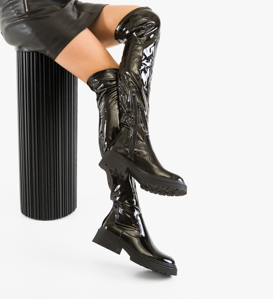 Cizme Lakke Negre Depurtat | Eleganță Urbană