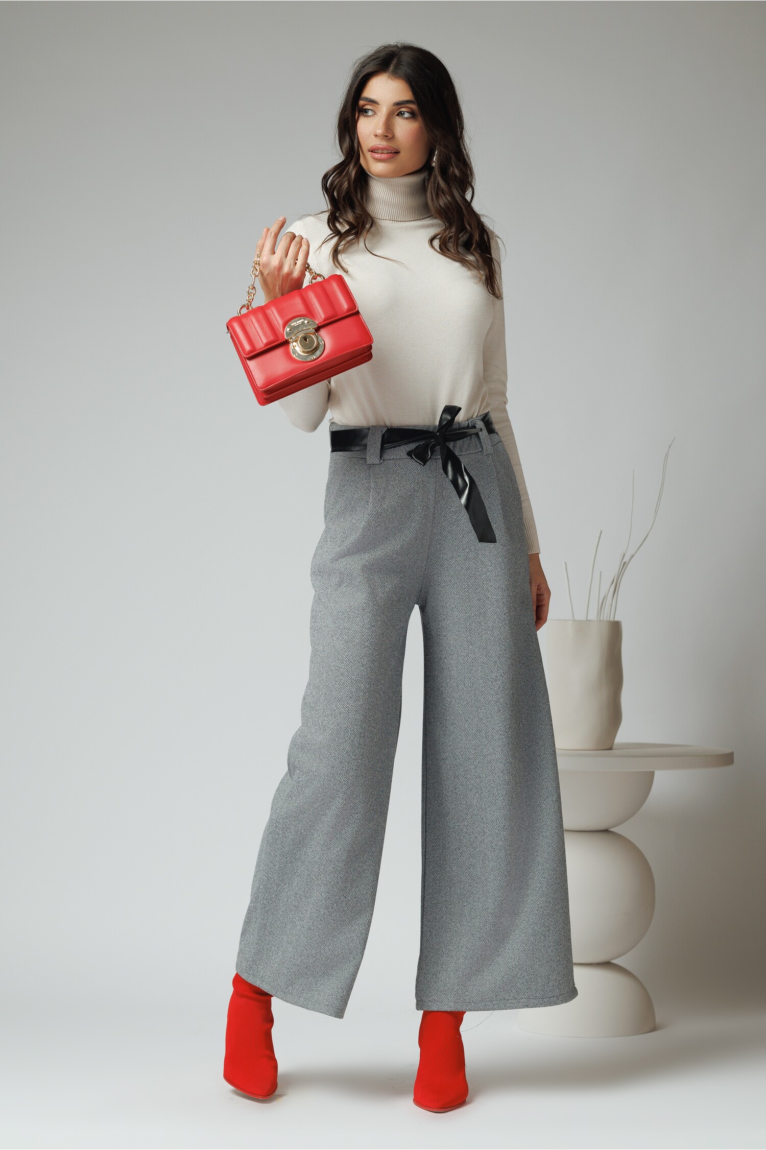 Pantaloni Office Stofa Gri | Cordon Piele Ecologica