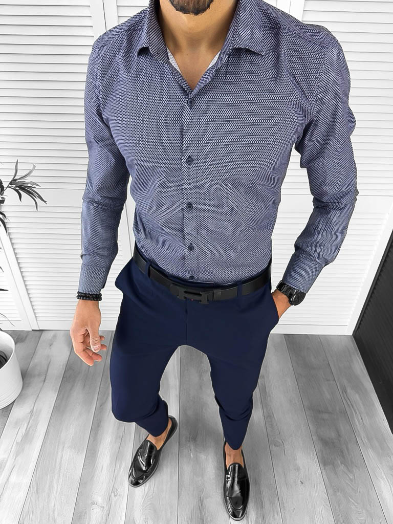 Camașă Bărbați Elegantă cu Imprimeu Slim Fit