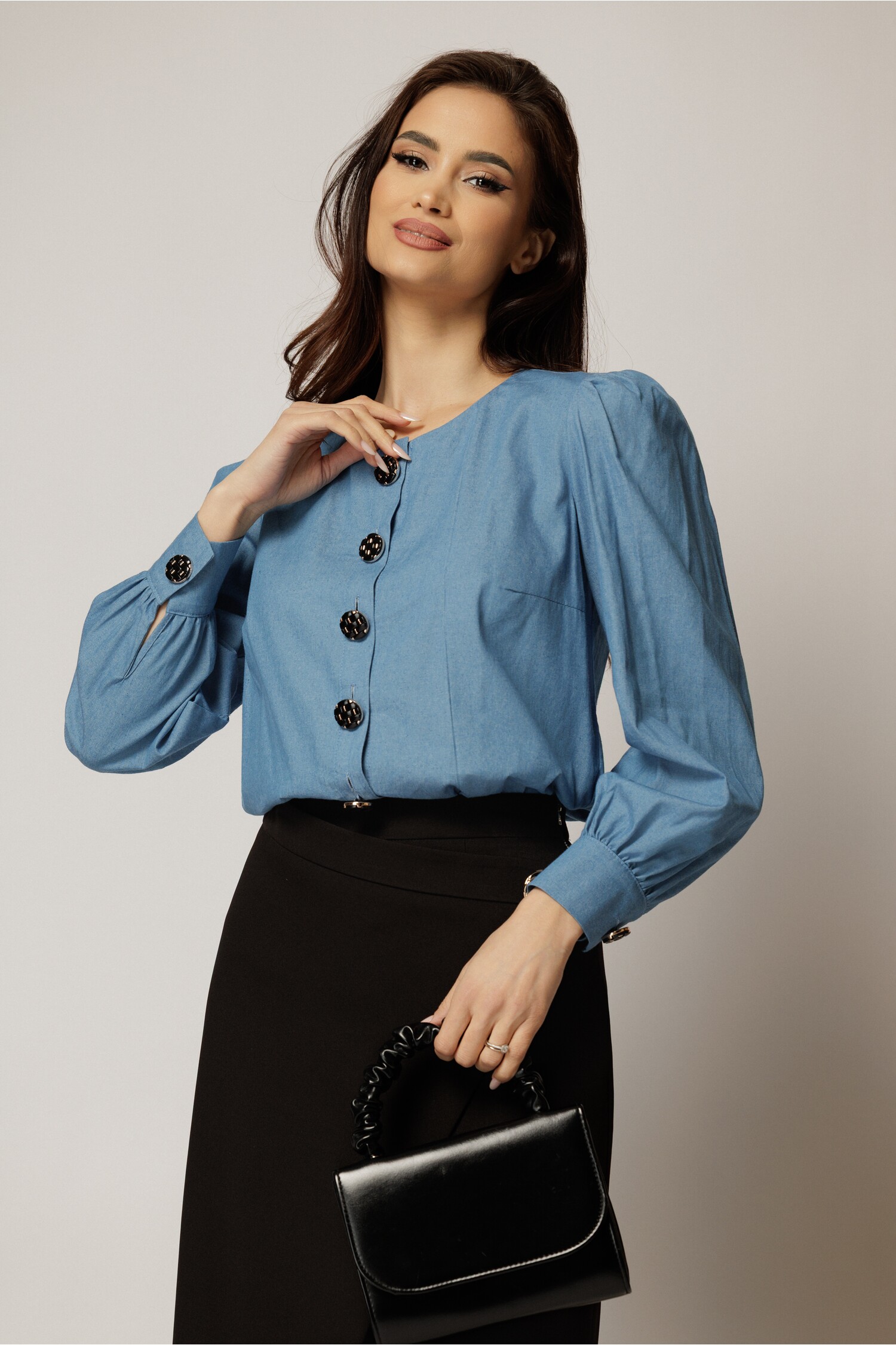 Bluză Bumbac Albastră cu Nasturi | Stil Casual-Elegant